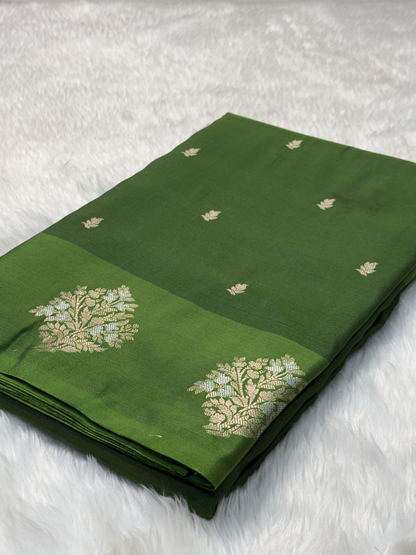 Forest Green Banarasi Katan Silk Saree with Satin Border