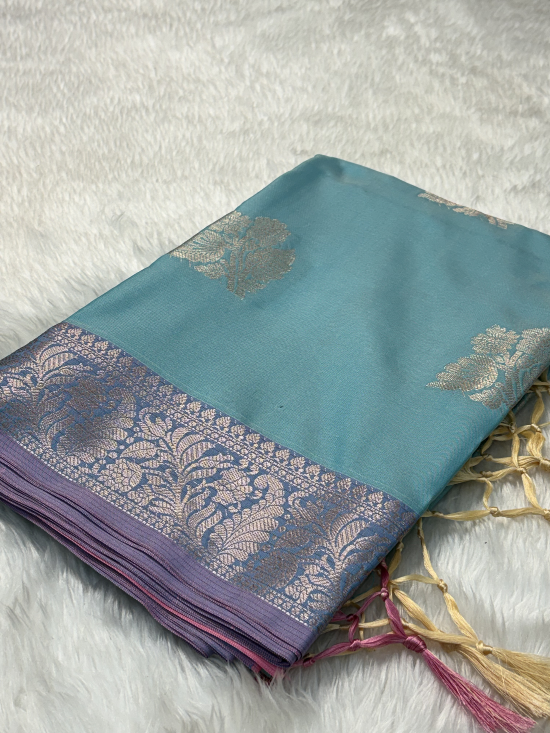 Aqua Mist Blue Soft Banarasi Katan Silk Buta Weaving Saree
