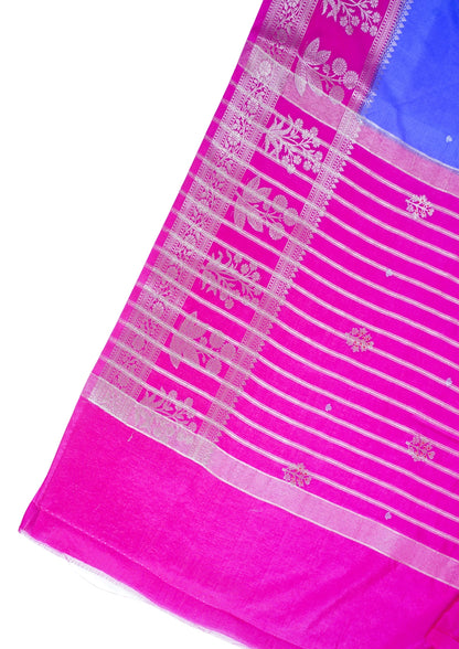 Royal Blue Handloom Banarasi Matka Silk Saree with Magenta Border