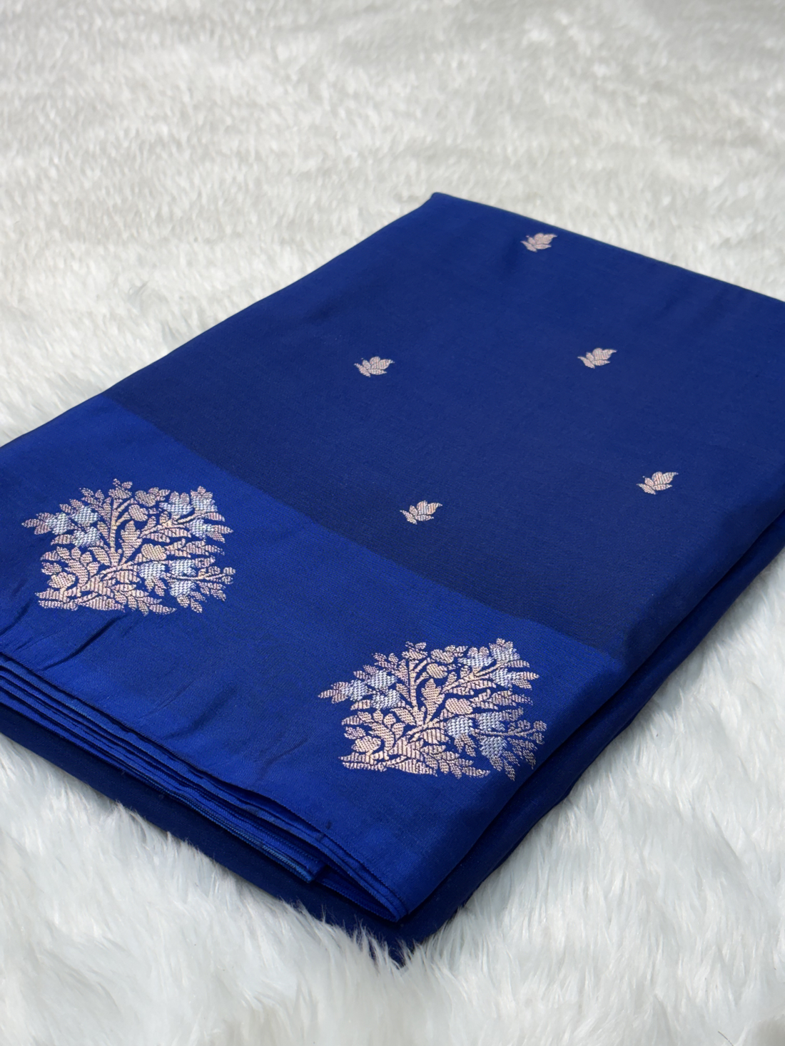 Royal Sapphire Blue Banarasi Katan Silk Saree with Satin Border