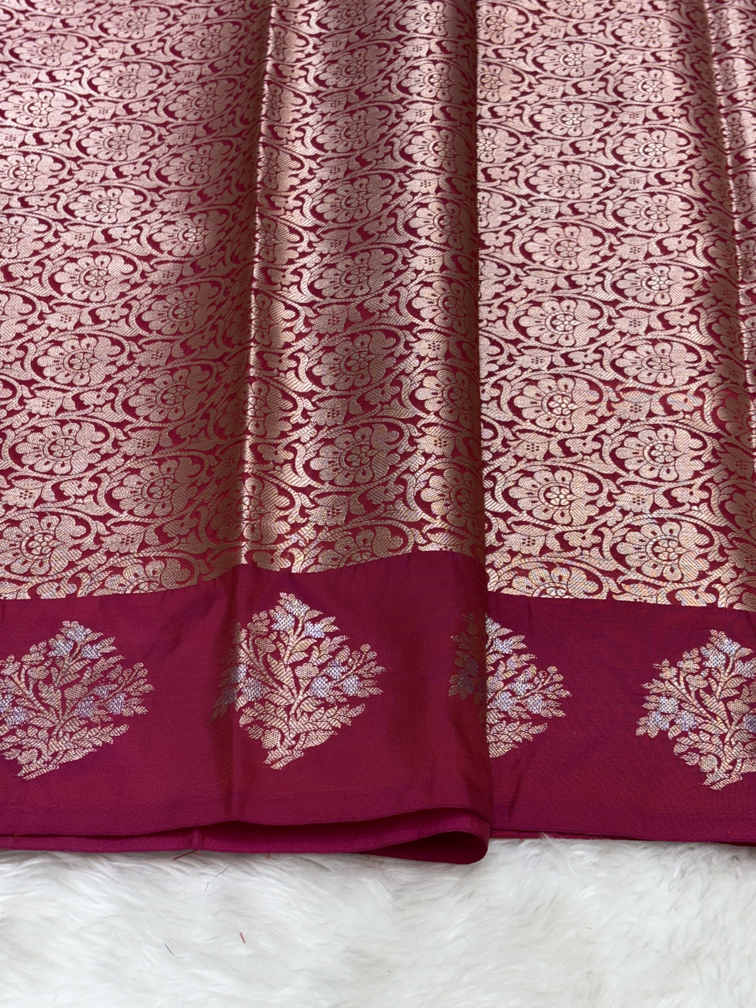 Crimson Red Banarasi Katan Silk Saree with Satin Border
