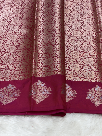 Crimson Red Banarasi Katan Silk Saree with Satin Border