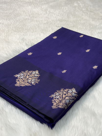 Royal Amethyst Purple Banarasi Katan Silk Saree with Satin Border
