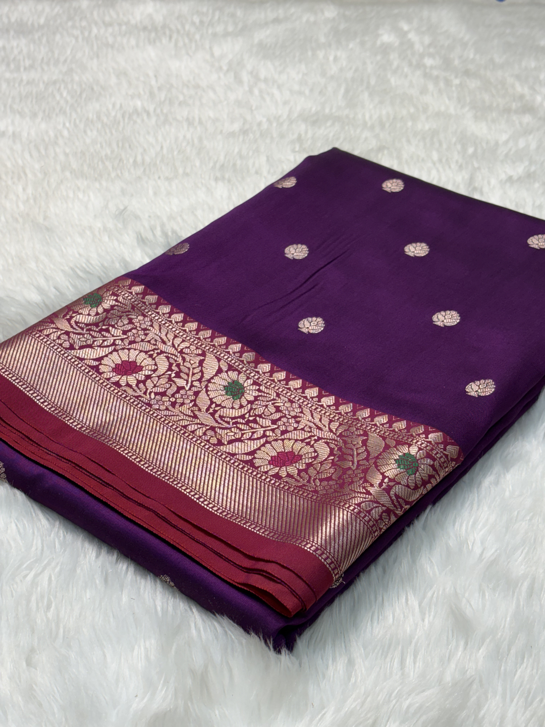 Royal Amethyst Purple Banarasi Minakari Border Katan Silk Buti Weaving Saree
