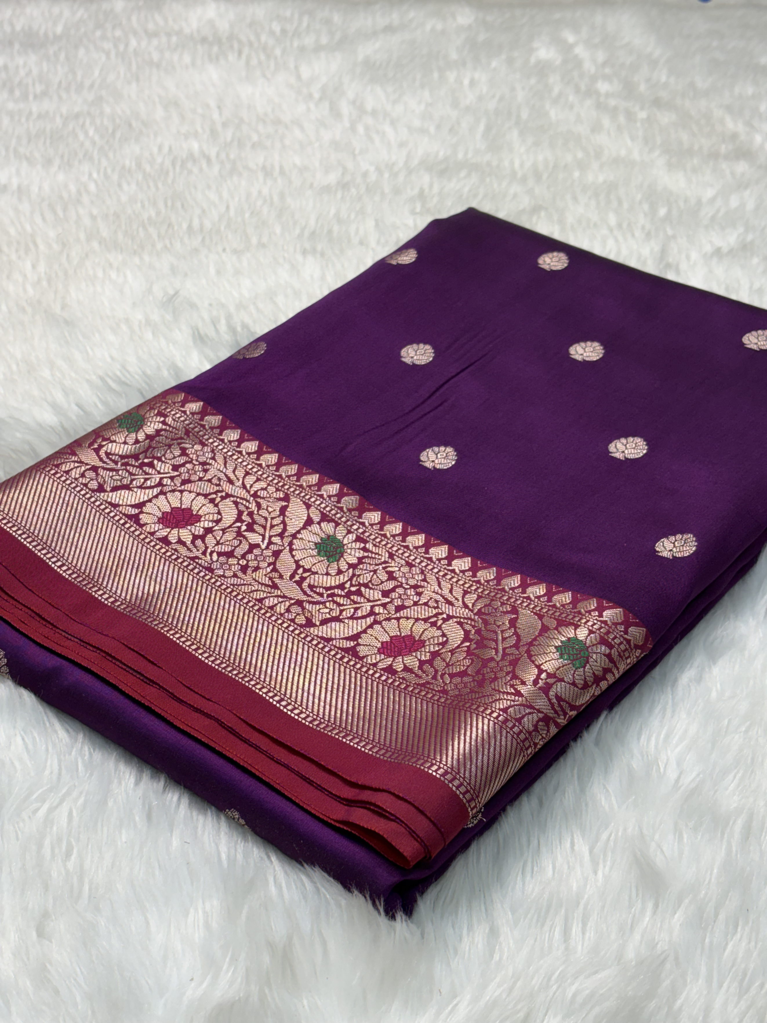 Royal Amethyst Purple Banarasi Minakari Border Katan Silk Buti Weaving Saree