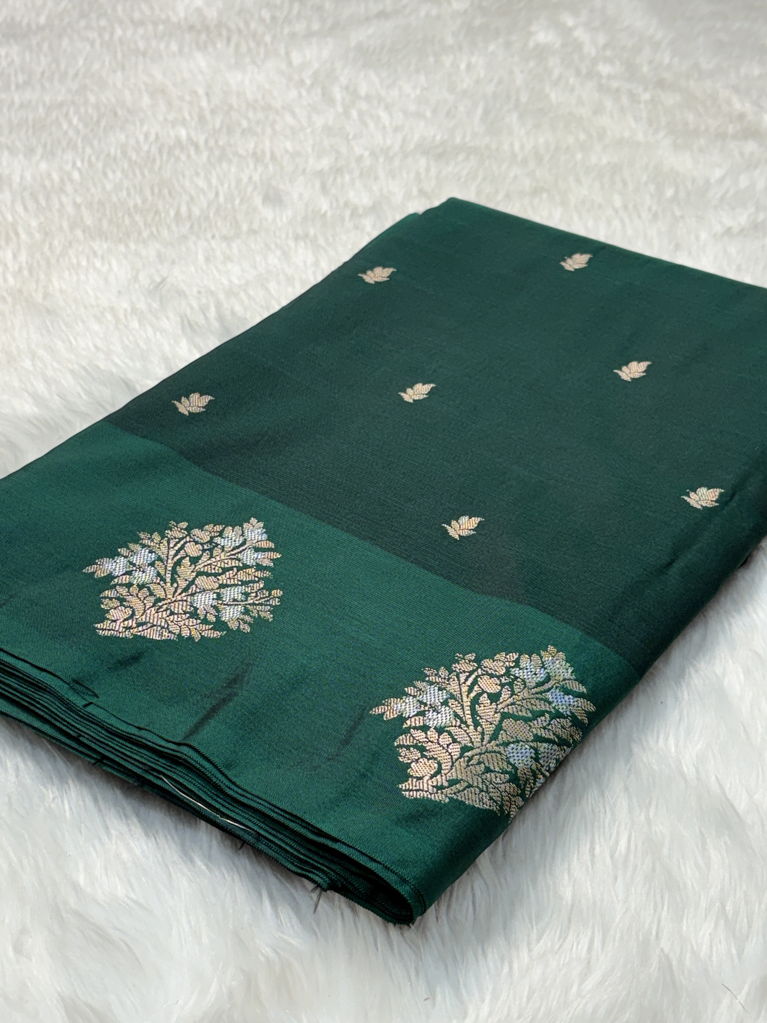 Emerald Teal Green Banarasi Katan Silk Saree with Satin Border