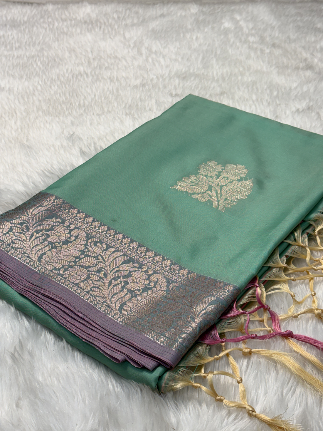 Mint Sage Green Soft Banarasi Katan Silk Buta Weaving Saree