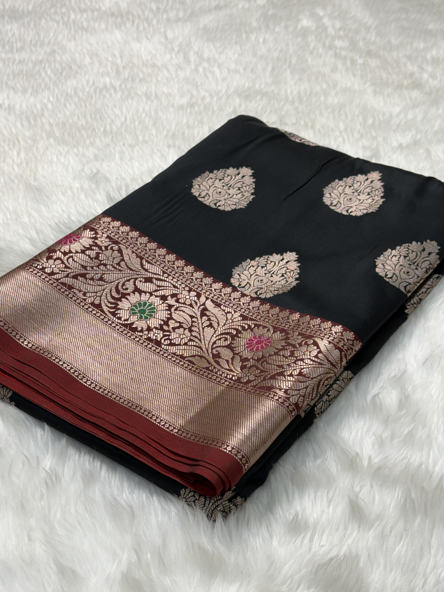 Classic Black Banarasi Buta Katan Silk Saree with Minakari Border