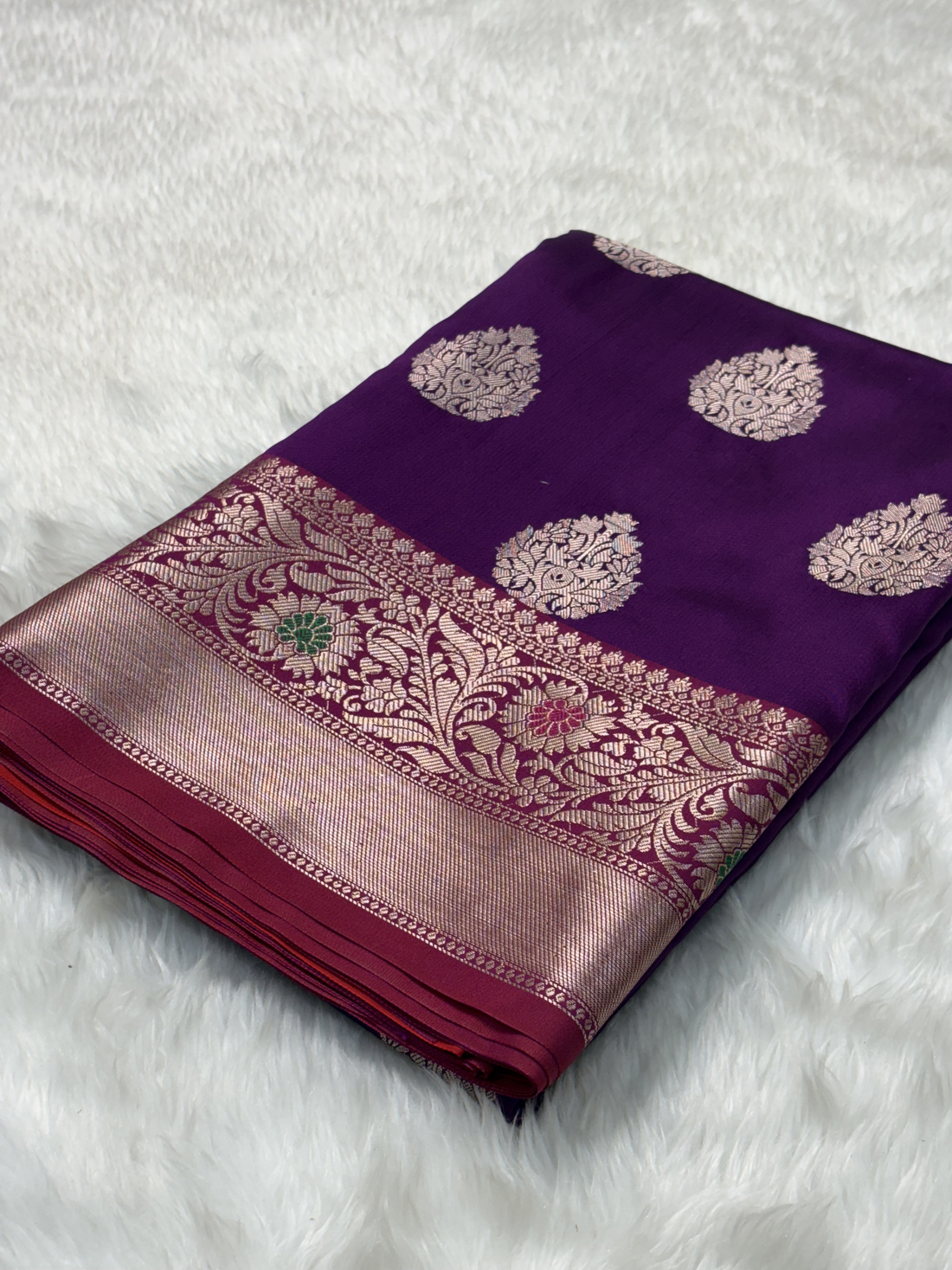 Royal Purple Banarasi Buta Katan Silk Saree with Minakari Border