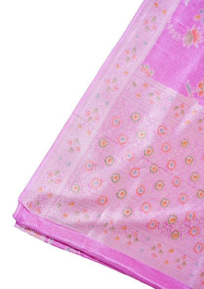 Baby Pink Chinya Silk Minakari Jaal Saree