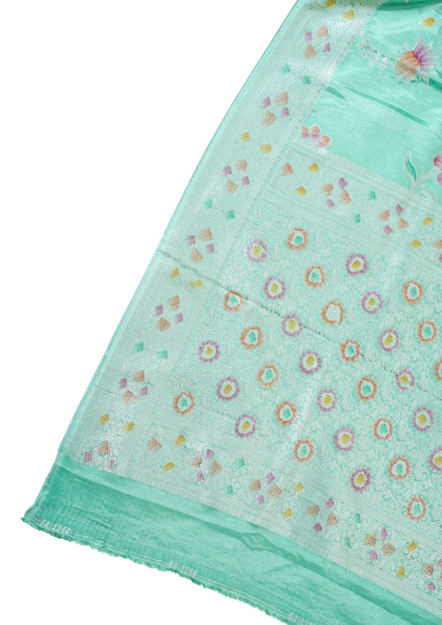 Sea Green Chinnon Silk Minakari Jaal Saree