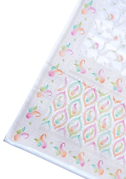 White Chinnon Silk Minakari Jaal Saree