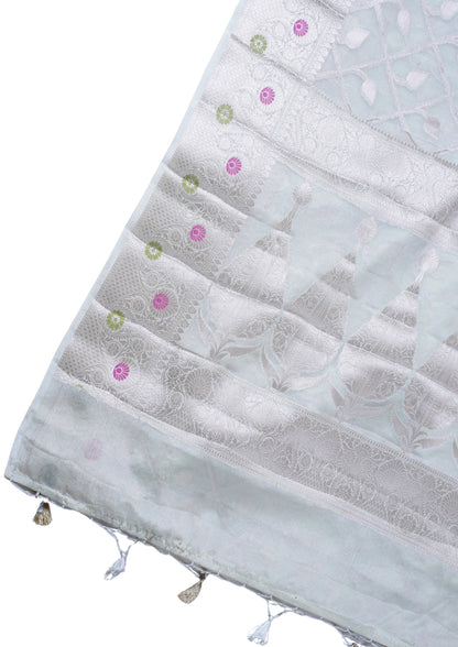 Ice Blue Warm Silk Banarasi Minakari Jaal Saree