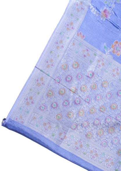 Periwinkle Blue Chinya Silk Minakari Jaal Saree