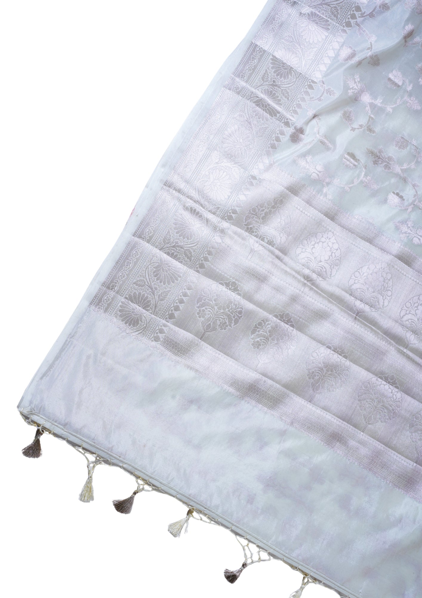 Pearl White Warm Silk Banarasi Buta Saree