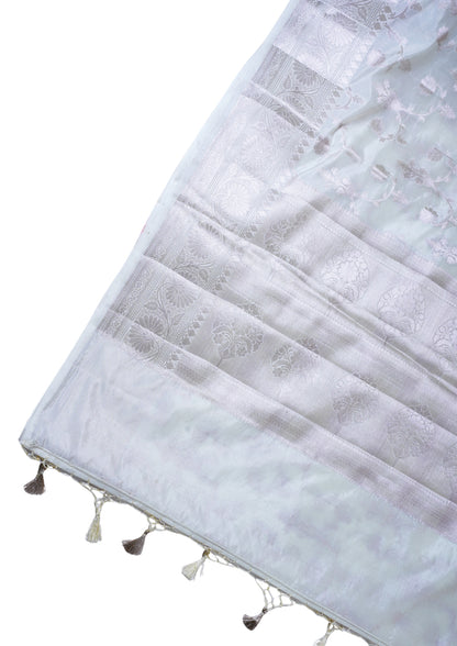 Pearl White Warm Silk Banarasi Buta Saree