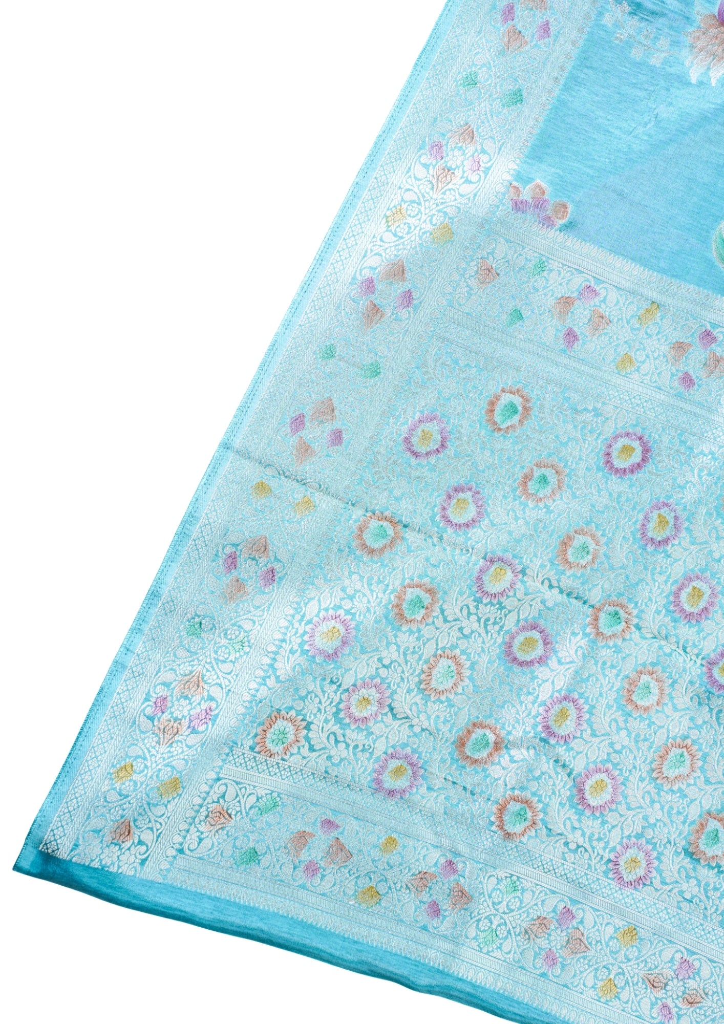 Aqua Blue Chinya Silk Minakari Jaal Saree
