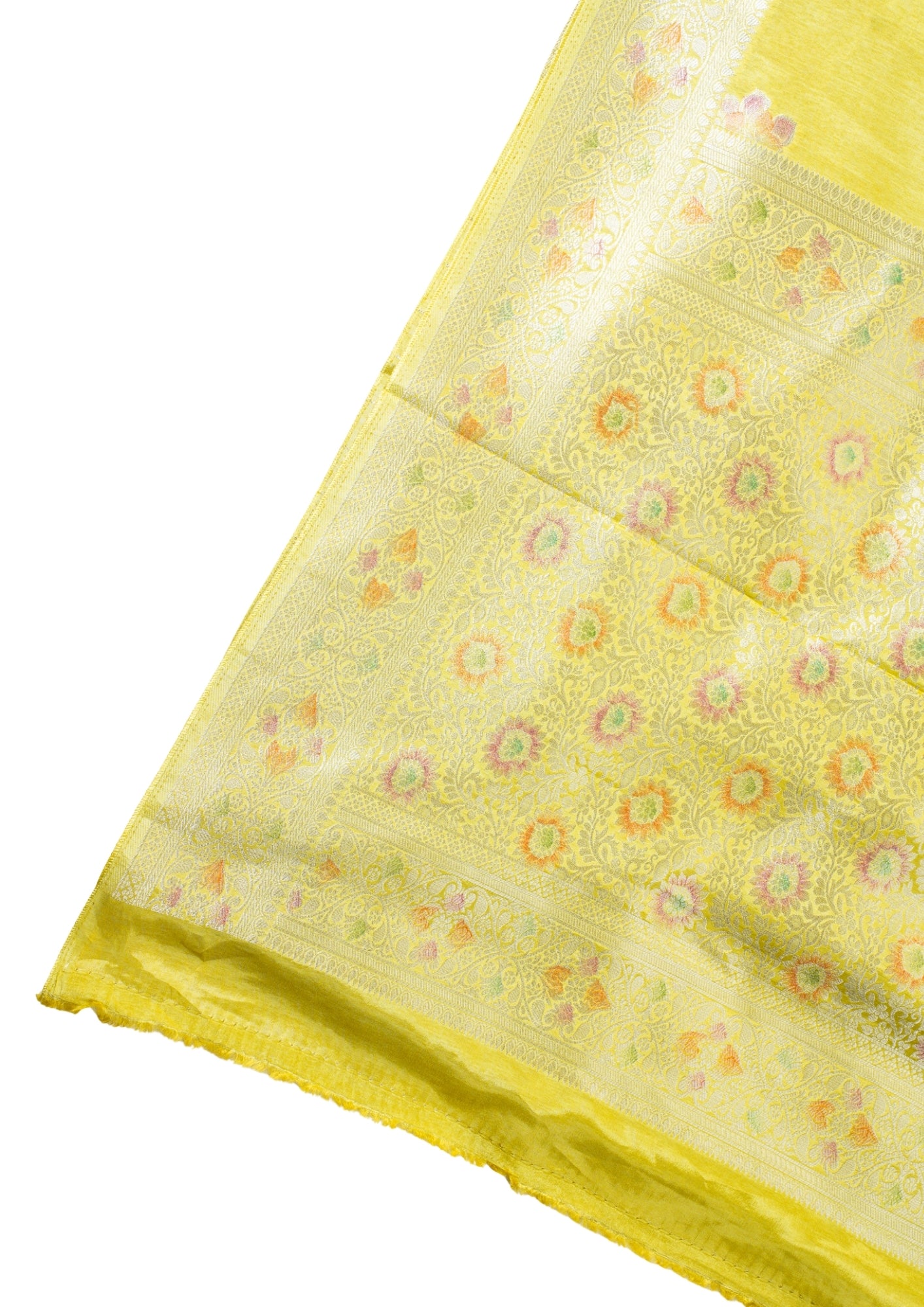 Sunshine Yellow Chinya Silk Minakari Jaal Saree