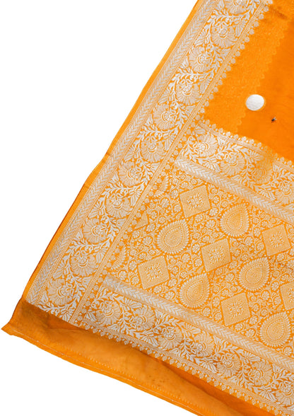 Mustard Yellow Khaddi Georgette Minakari Gola Saree