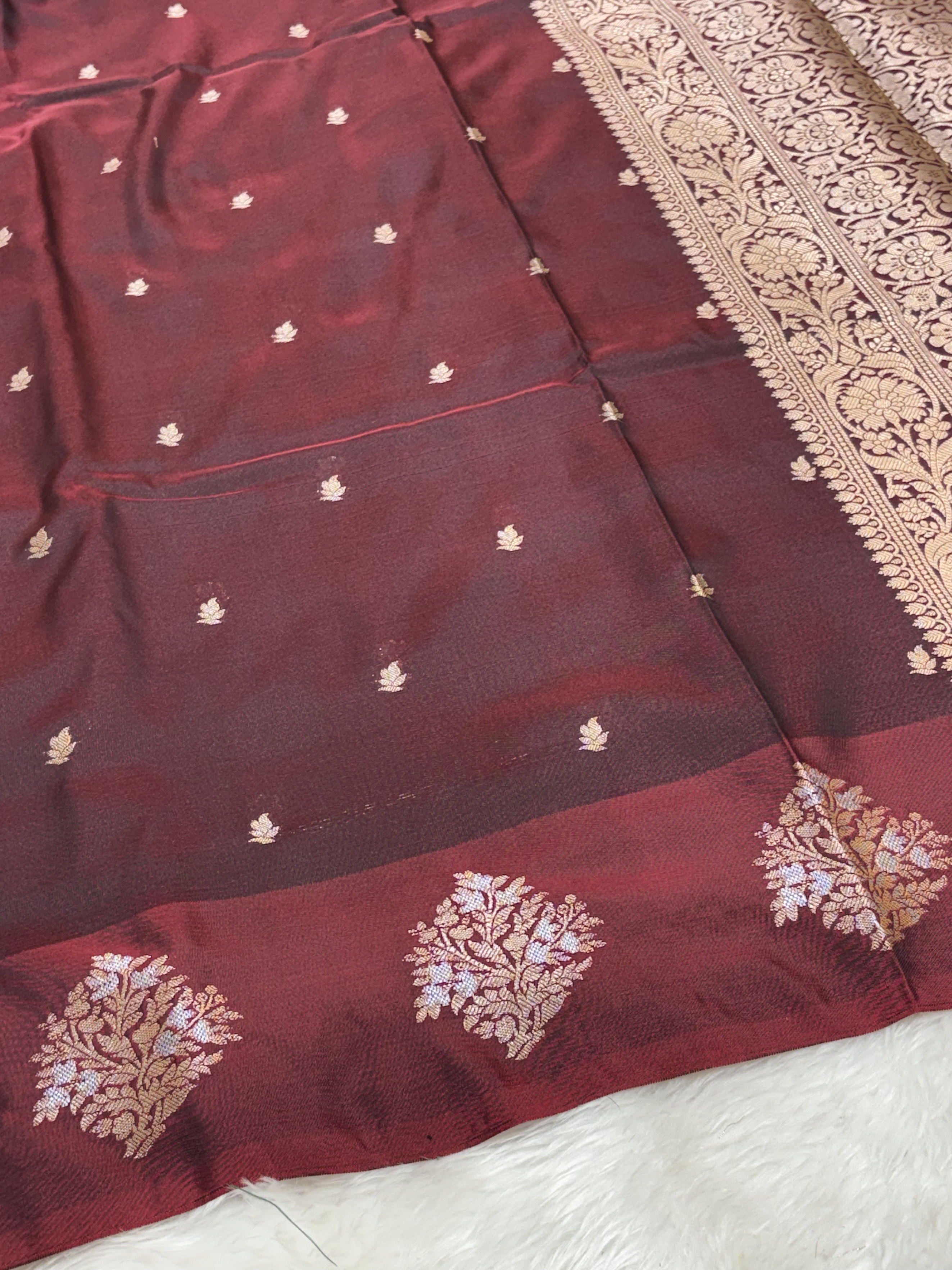 Cocoa Brown Banarasi Katan Silk Saree with Satin Border