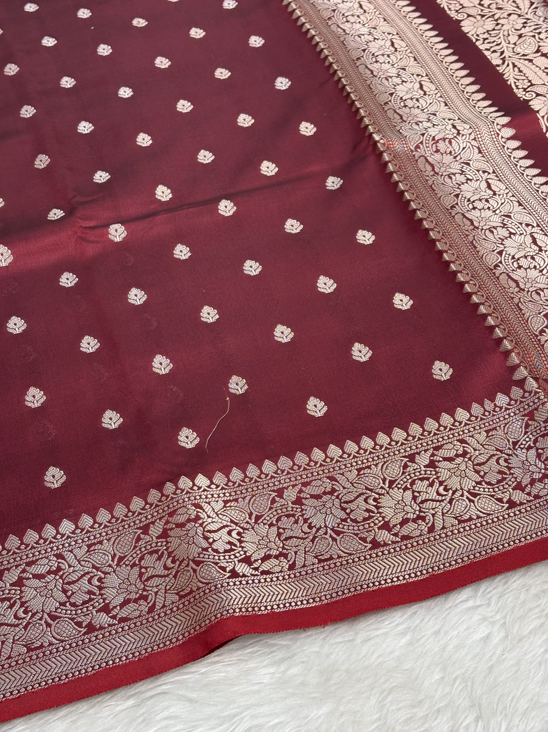 Deep Merlot Red Katan Silk Banarasi Buti Saree