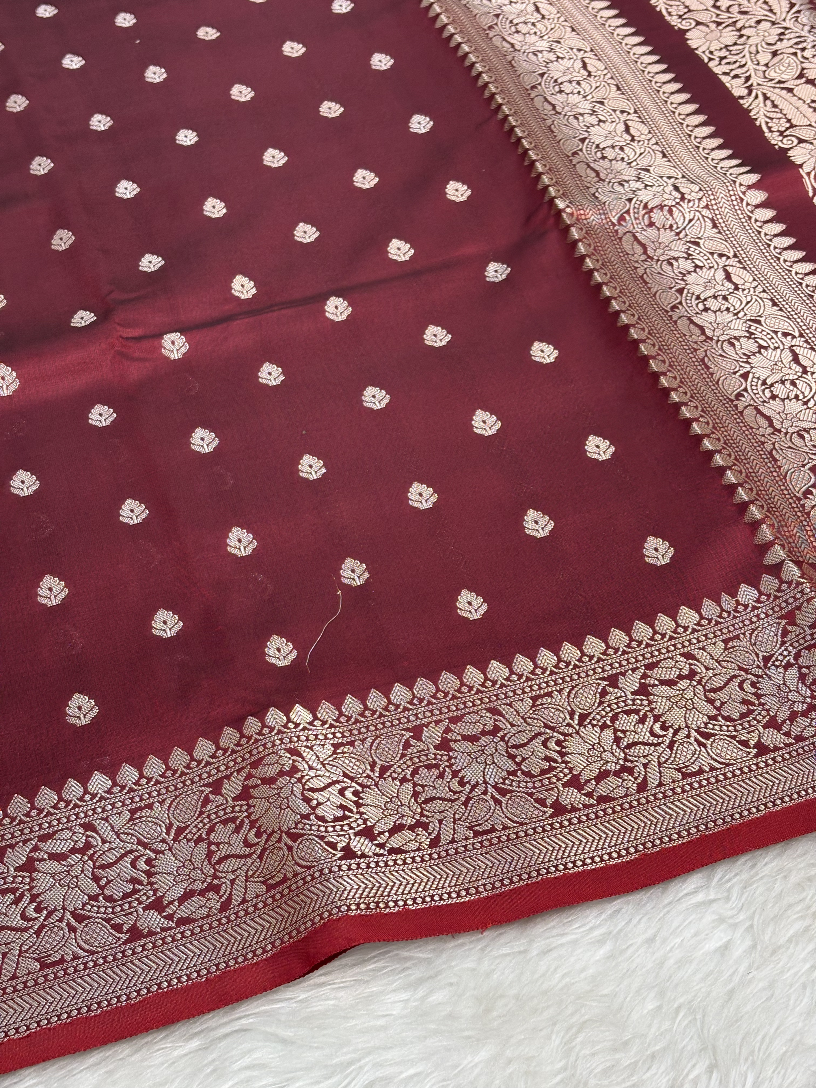 Deep Merlot Red Katan Silk Banarasi Buti Saree