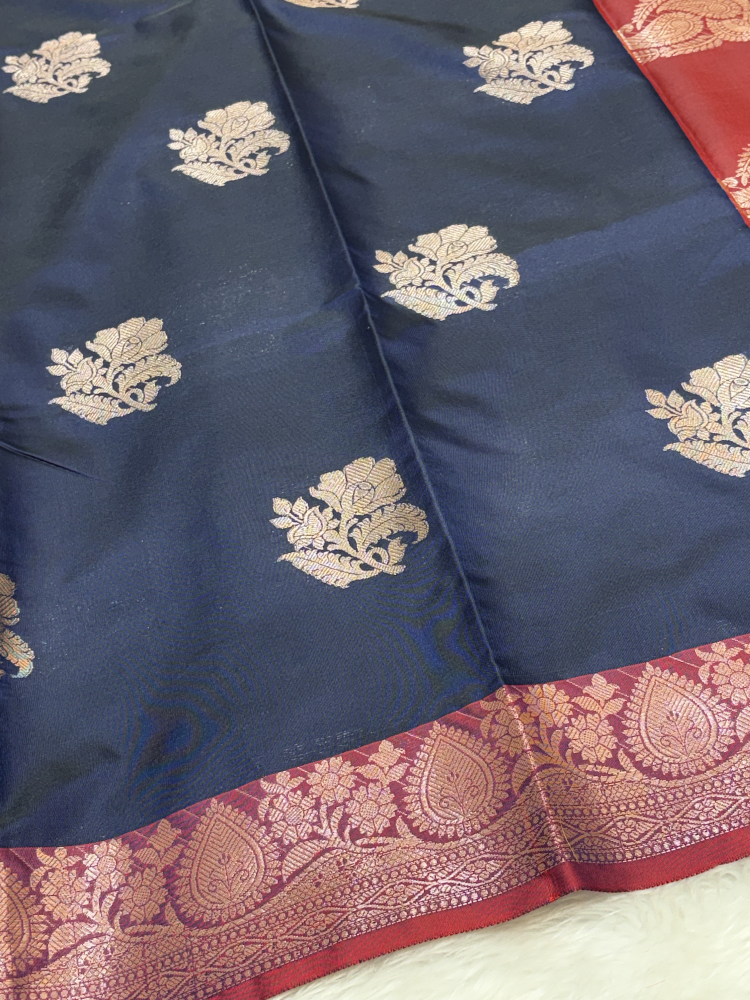 Midnight Navy Blue Soft Banarasi Katan Silk Buta Saree