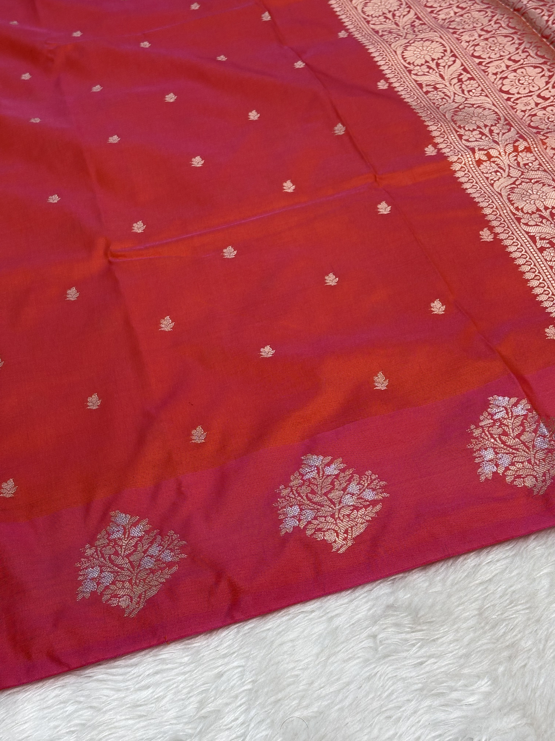 Sunset Rust Orange Banarasi Katan Silk Saree with Satin Border