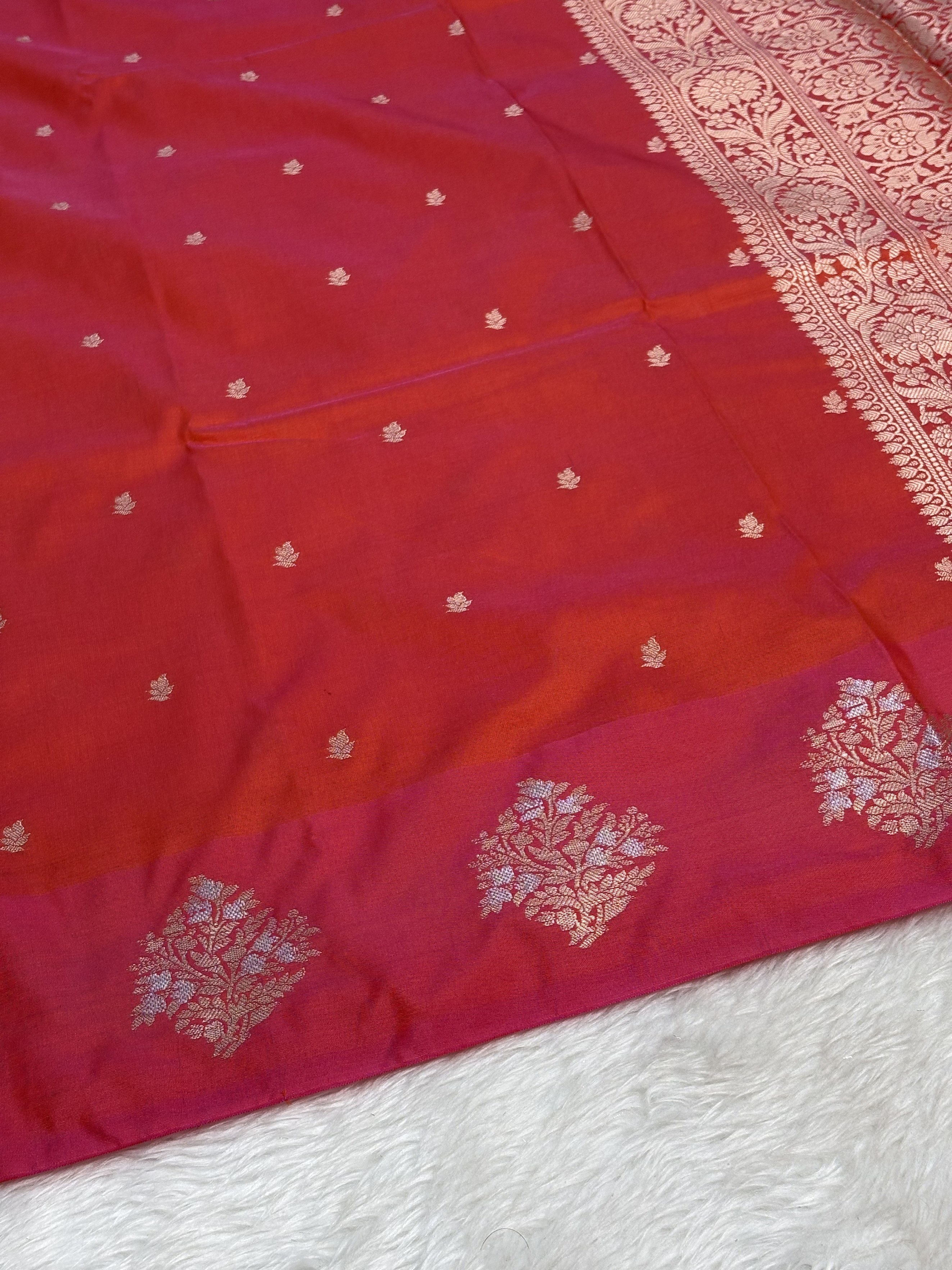 Sunset Rust Orange Banarasi Katan Silk Saree with Satin Border