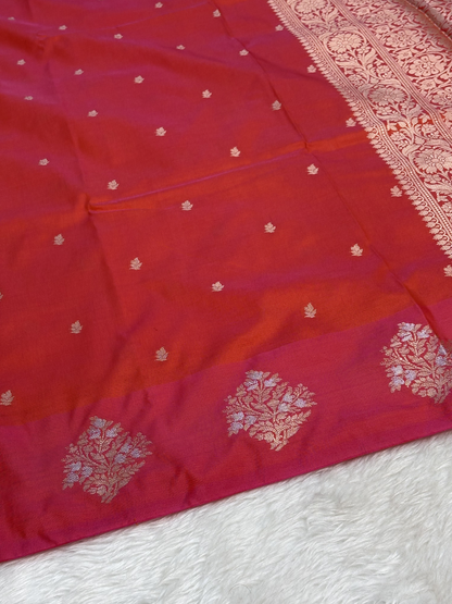 Sunset Rust Orange Banarasi Katan Silk Saree with Satin Border