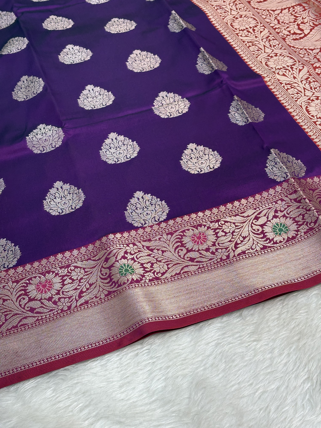Royal Purple Banarasi Buta Katan Silk Saree with Minakari Border