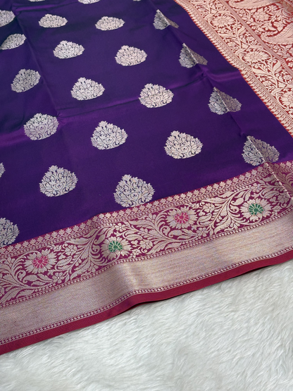 Royal Purple Banarasi Buta Katan Silk Saree with Minakari Border