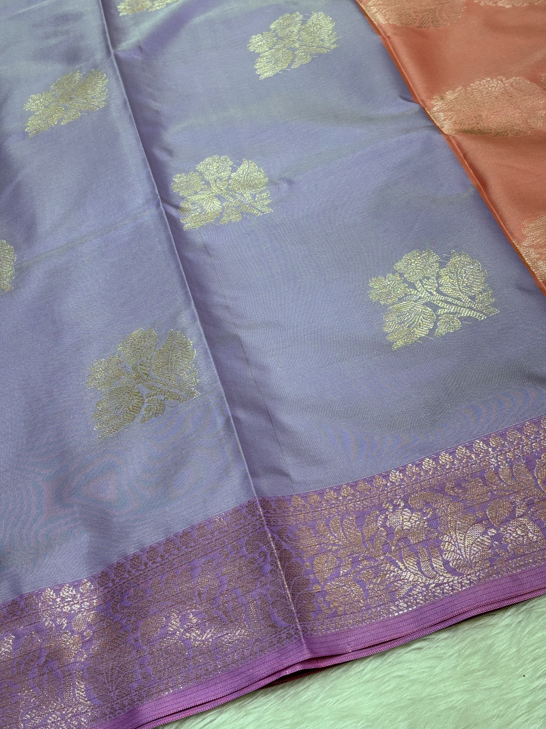 Misty Lavender Purple Soft Banarasi Katan Silk Buta Weaving Saree