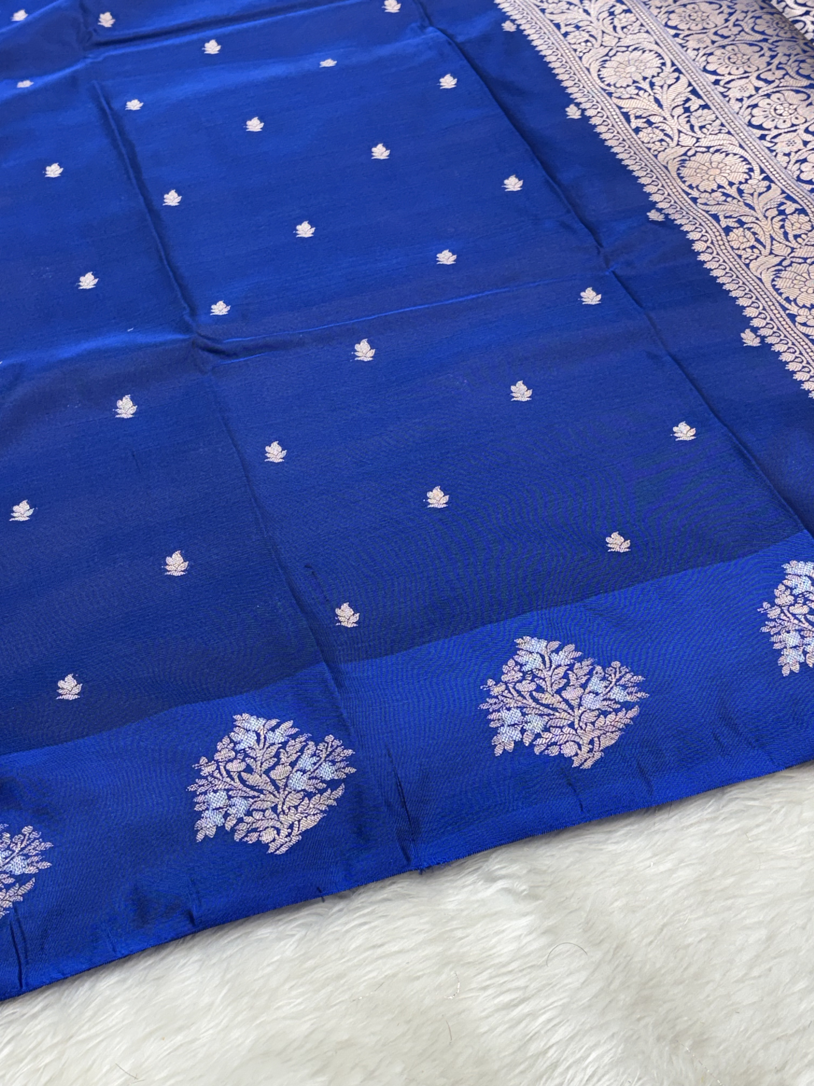 Royal Sapphire Blue Banarasi Katan Silk Saree with Satin Border