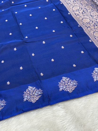 Royal Sapphire Blue Banarasi Katan Silk Saree with Satin Border