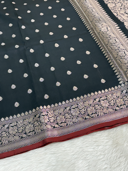 Classic Black Katan Silk Banarasi Buti Saree
