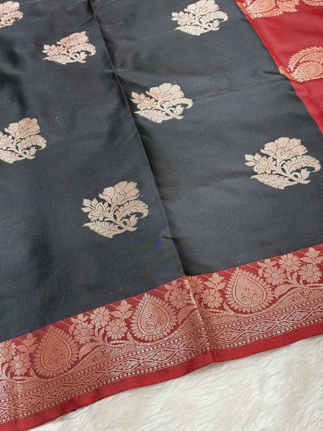 Raven Black Soft Banarasi Katan Silk Buta Saree
