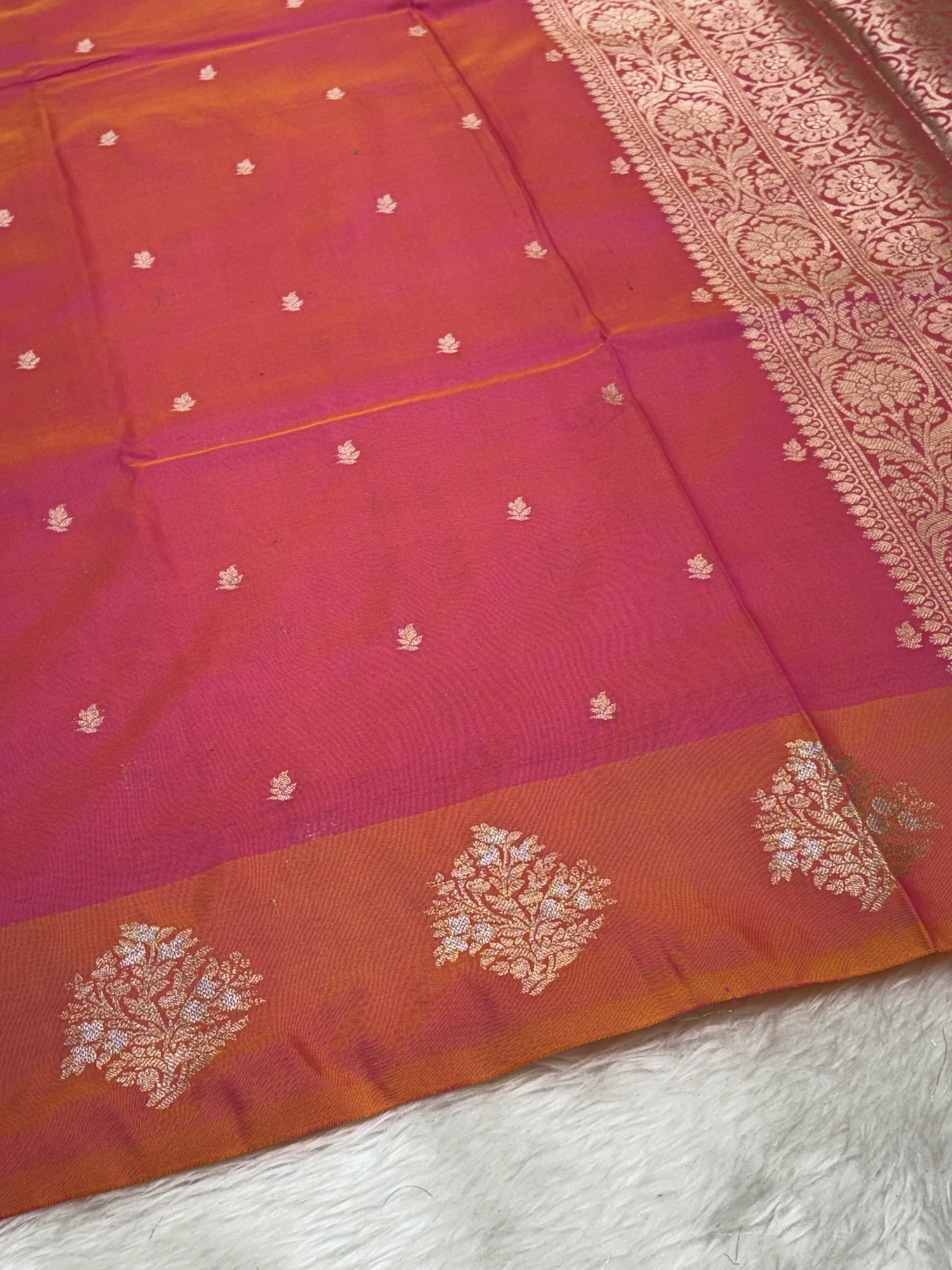 Burnt Orange Banarasi Katan Silk Saree with Satin Border