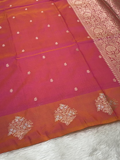Burnt Orange Banarasi Katan Silk Saree with Satin Border