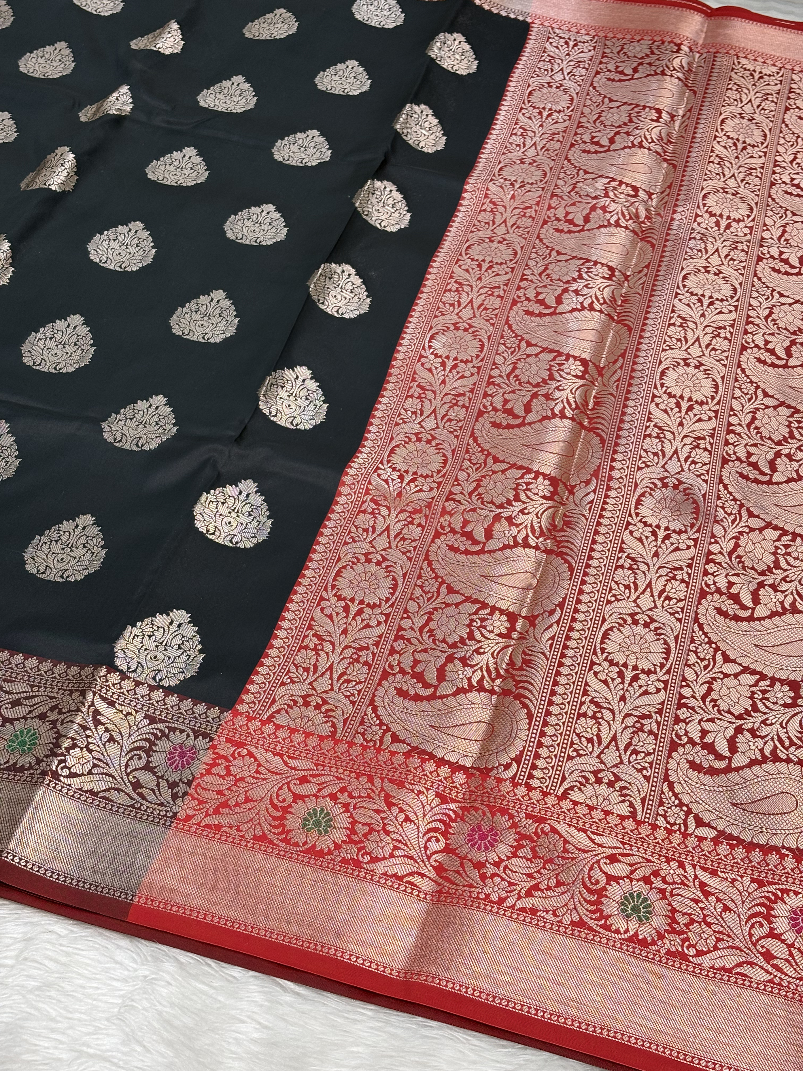 Classic Black Banarasi Buta Katan Silk Saree with Minakari Border