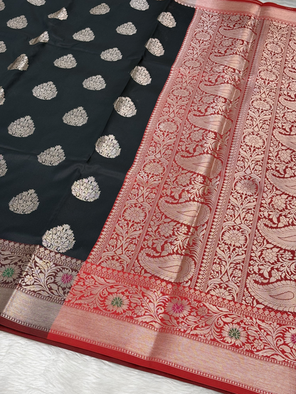 Classic Black Banarasi Buta Katan Silk Saree with Minakari Border
