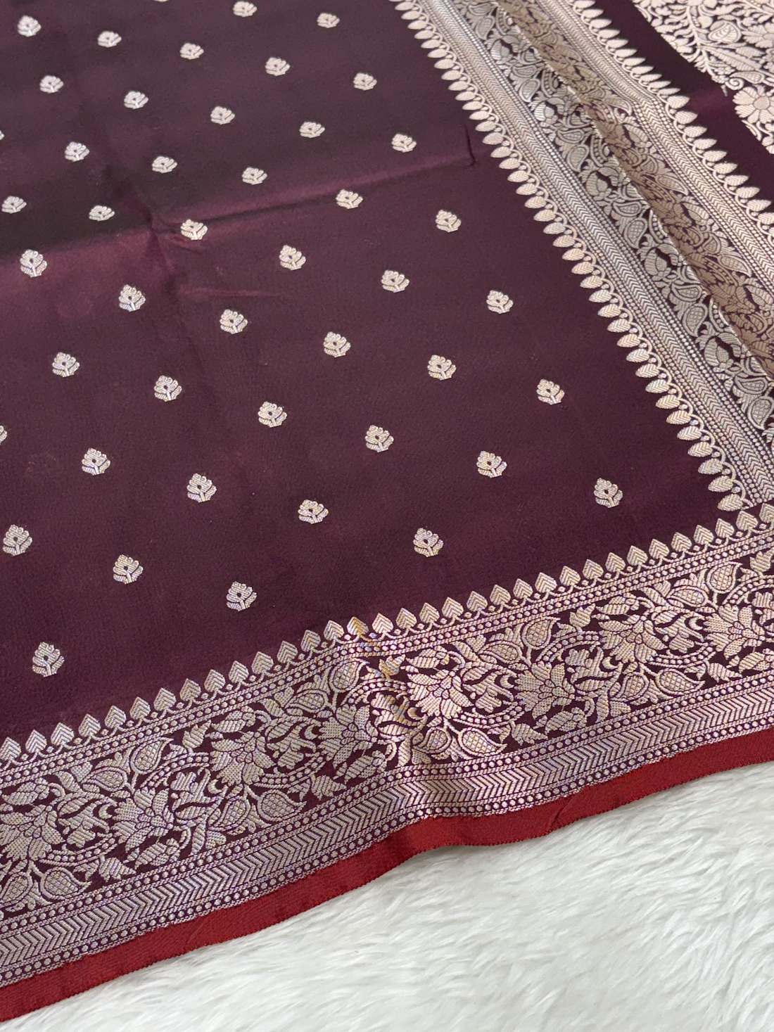 Vintage Wine Purple Katan Silk Banarasi Buti Saree