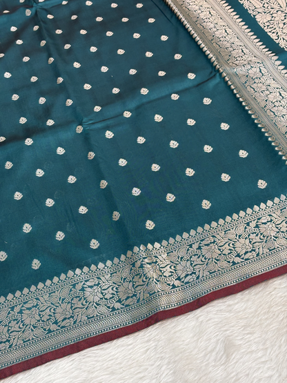 Deep Teal Green Katan Silk Banarasi Buti Saree