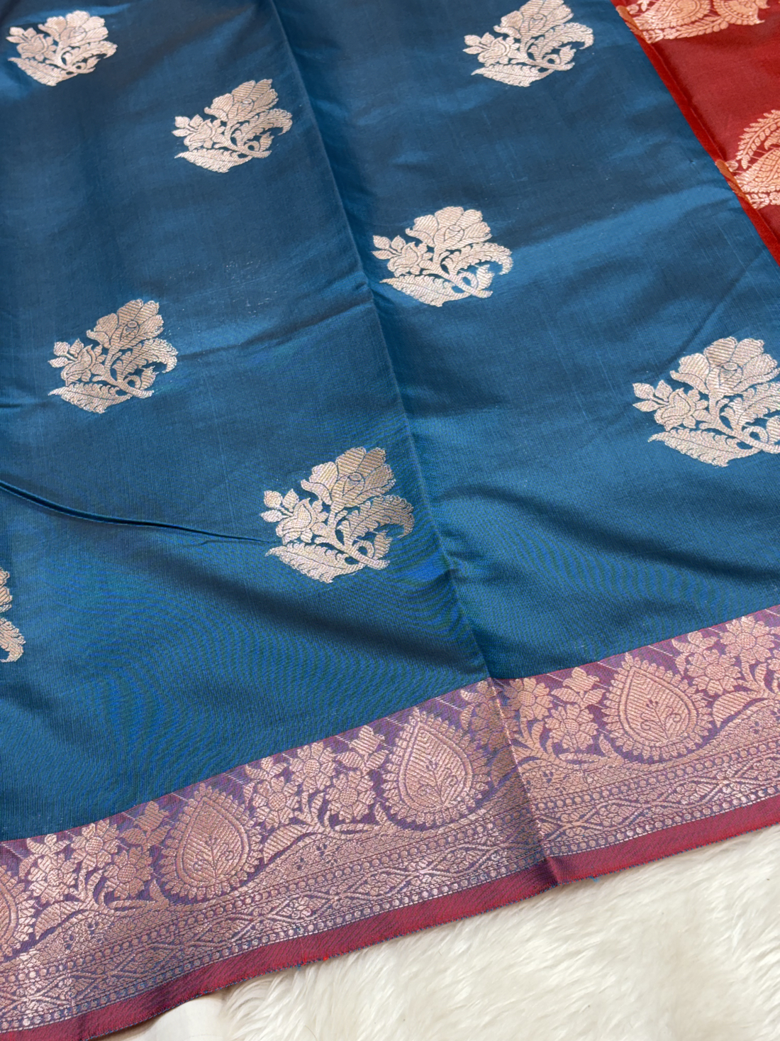 Steel Ocean Blue Soft Banarasi Katan Silk Buta Saree