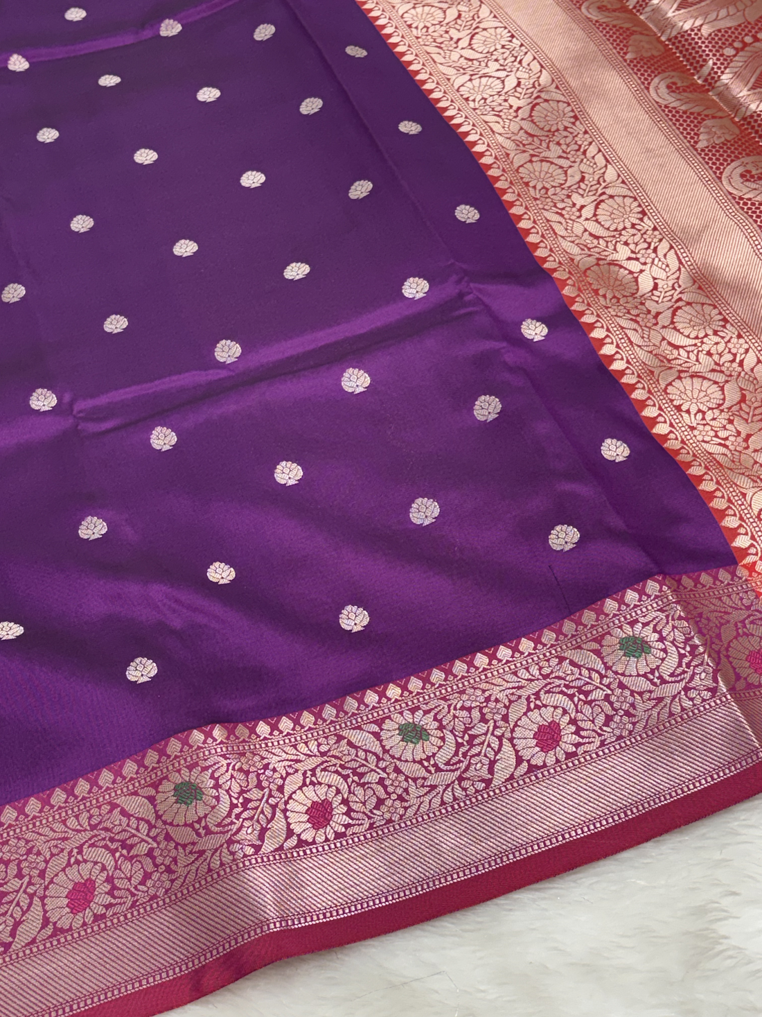 Royal Amethyst Purple Banarasi Minakari Border Katan Silk Buti Weaving Saree