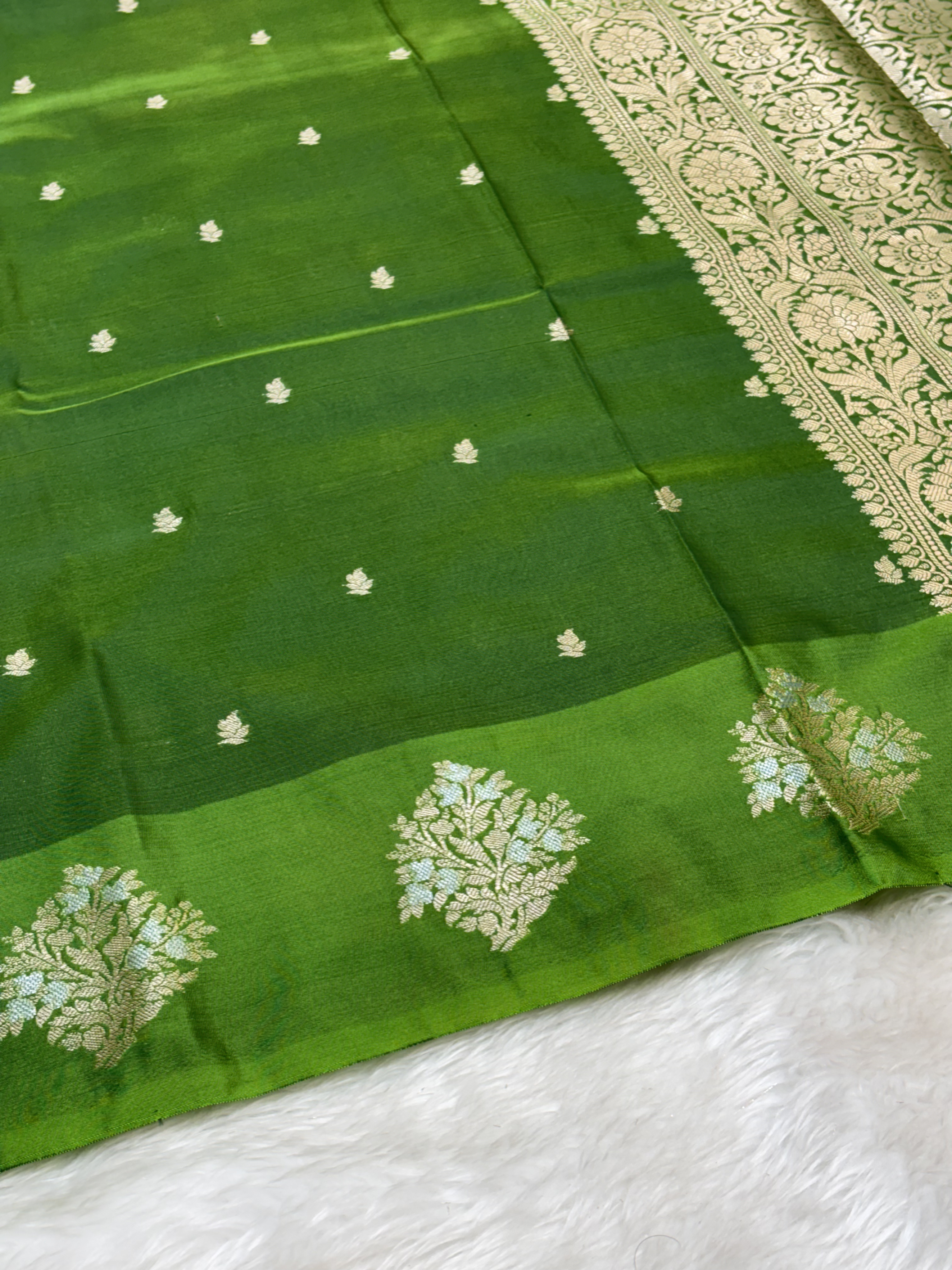Forest Green Banarasi Katan Silk Saree with Satin Border