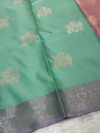 Mint Sage Green Soft Banarasi Katan Silk Buta Weaving Saree