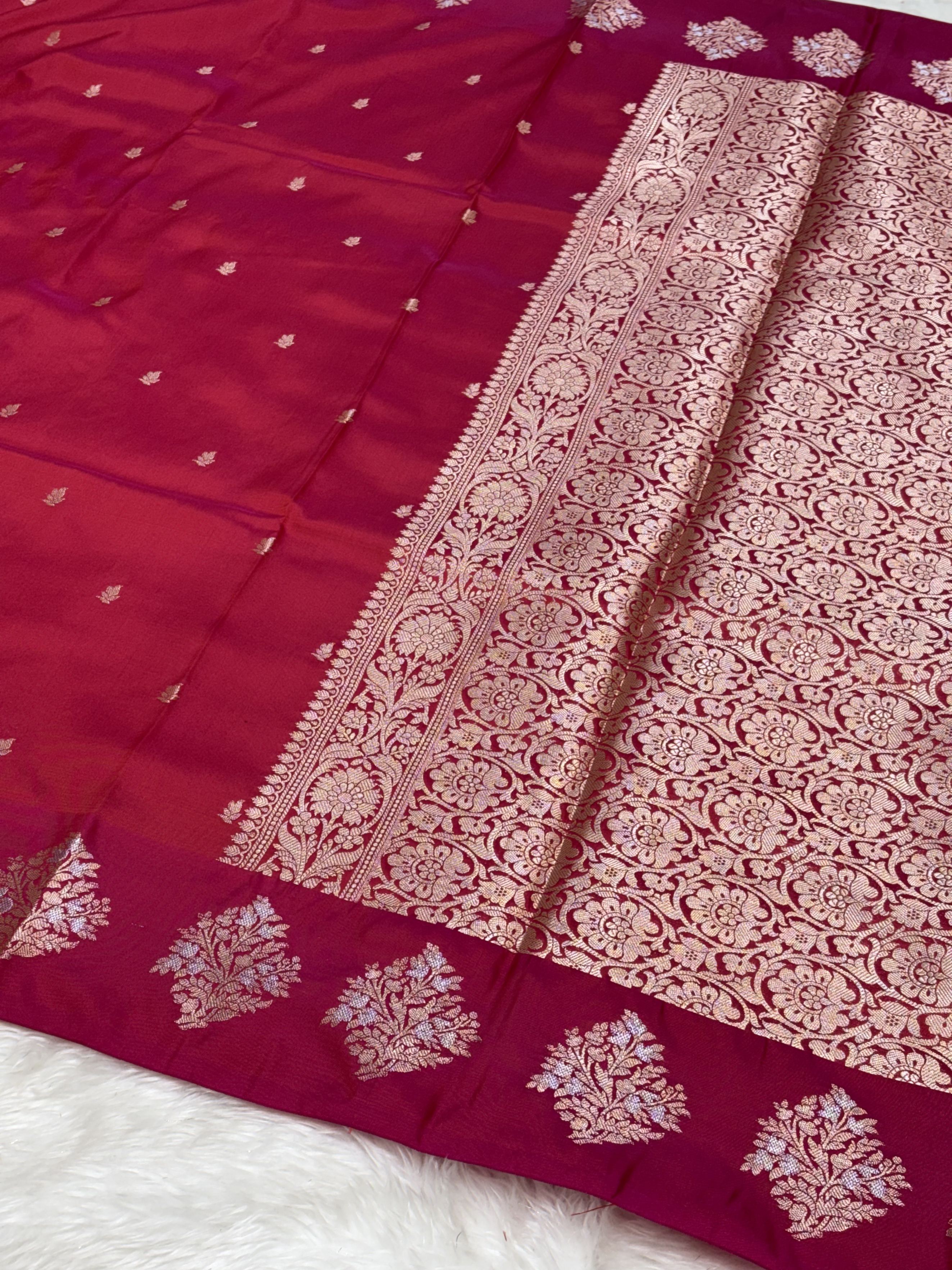 Crimson Red Banarasi Katan Silk Saree with Satin Border