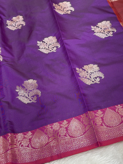 Royal Plum Purple Soft Banarasi Katan Silk Buta Saree
