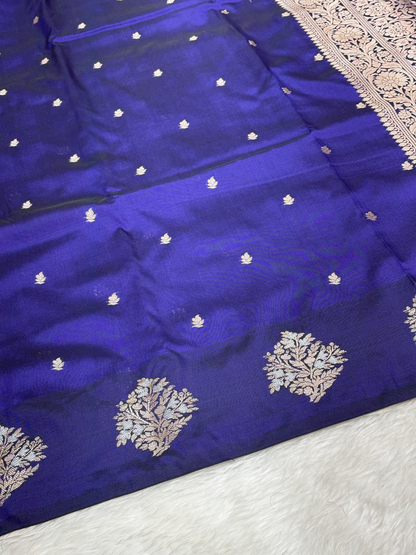 Royal Amethyst Purple Banarasi Katan Silk Saree with Satin Border